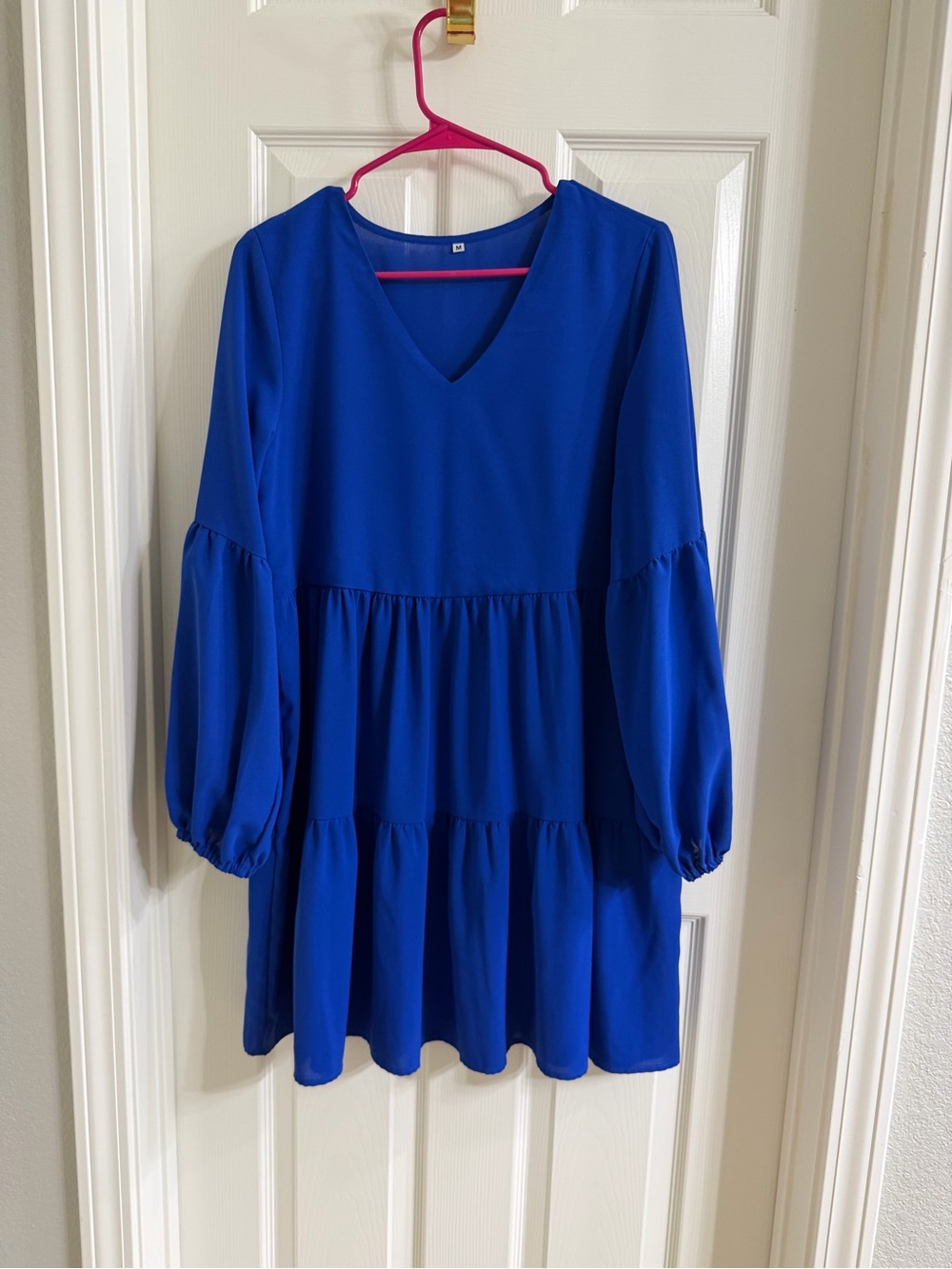 Girls' Royal Blue Tiered V-Neck Dress